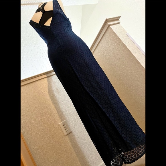 EUC S Navy Blue Lace Elegant 90s Vintage Maxi Dress - Picture 9 of 10